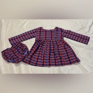 Tea Collection Red and Blue Plaid Cotton Lined Dress with Bloomers Size 18-24 Mo
